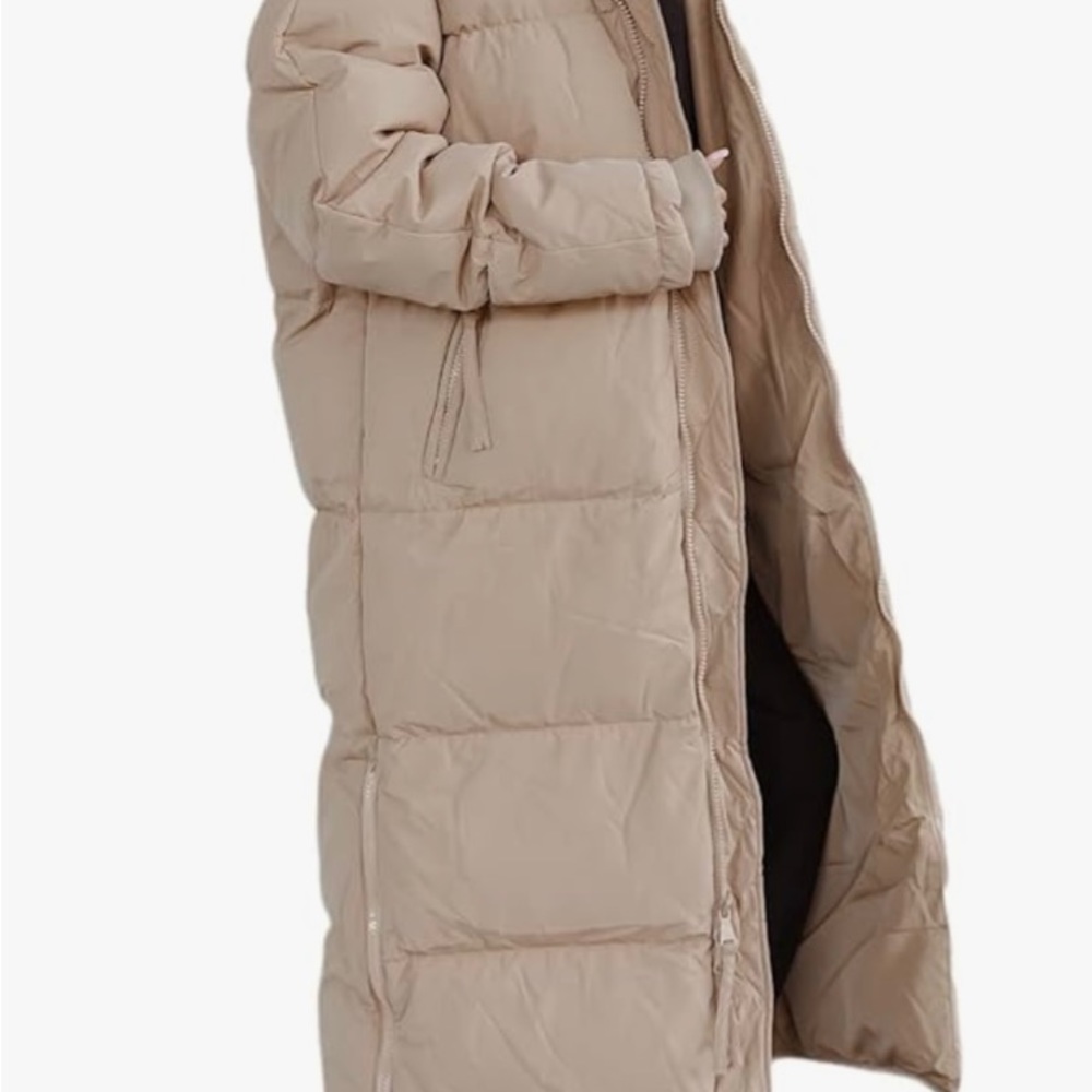 Shanfetl Women’s Camel Long Quilted Coat Hooded Maxi Length Long Sleeve XL - Picture 3 of 8